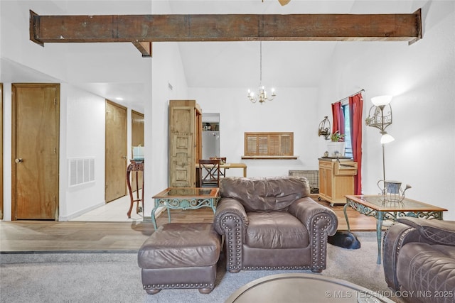 6370 S 29th W Pl, Tulsa, OK 74132 - living area with a chandelier and beam ceiling