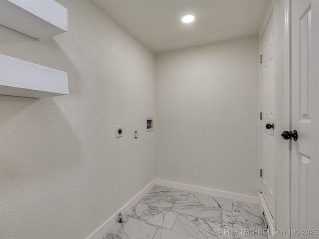 4916 S Cincinnati Ave, Tulsa, OK 74105 - laundry area with hookup for an electric dryer, laundry area, baseboards, hookup for a washing machine, and marble finish floor