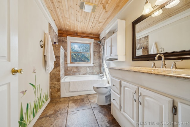 14484 Valley View Dr, Skiatook, OK 74070 - bathroom with wood ceiling, vanity, and shower / tub combination