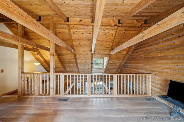14484 Valley View Dr, Skiatook, OK 74070 - unfurnished room featuring a wooden ceiling with exposed beams and wood finished floors