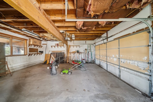 basement with a garage