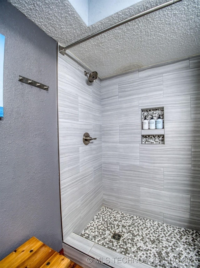 1668 Waters Rd, Kingston, OK 73439 - full bathroom featuring a tile shower and a textured wall