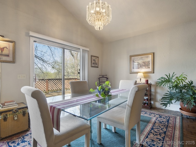 8404 S Toledo Ave, Tulsa, OK 74137 - dining space with high vaulted ceiling and an inviting chandelier