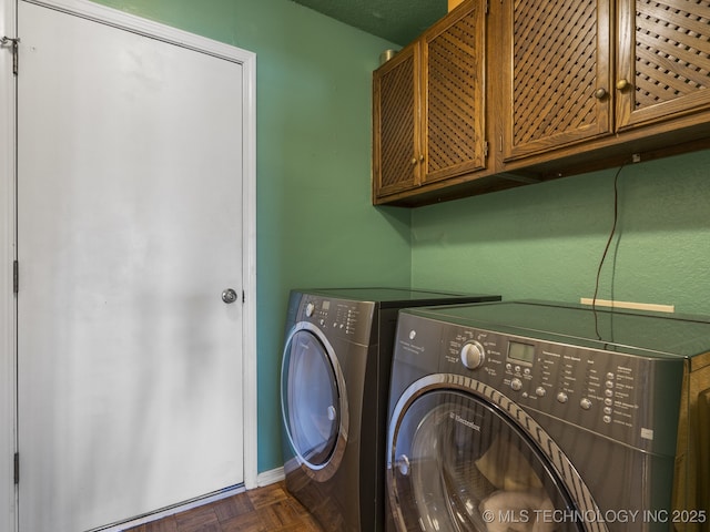 8404 S Toledo Ave, Tulsa, OK 74137 - washroom featuring separate washer and dryer, baseboards, and cabinet space