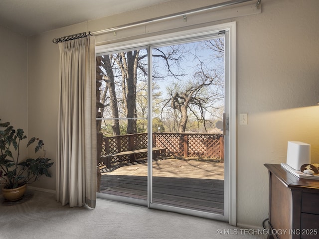8404 S Toledo Ave, Tulsa, OK 74137 - doorway to outside with baseboards and carpet floors