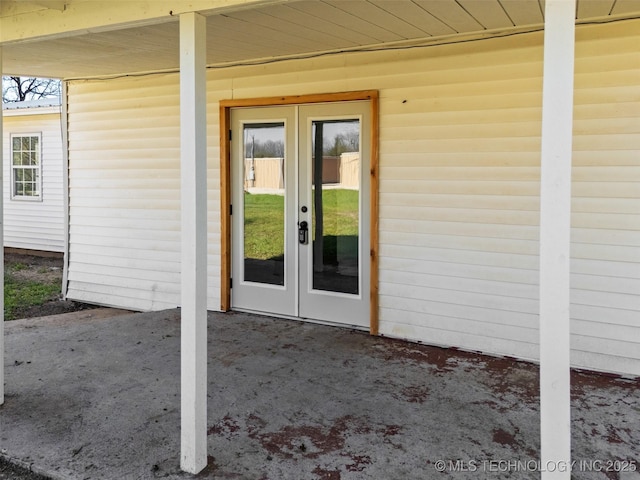 doorway to property featuring french doors and a patio