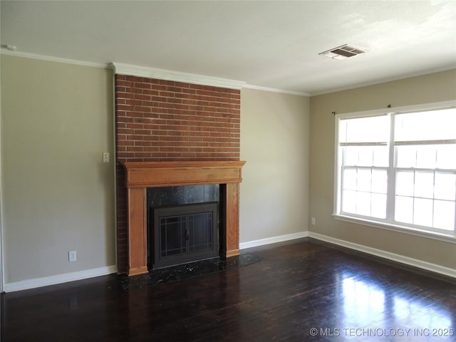 906 S 85th E Ave, Tulsa, OK 74112 - unfurnished living room with baseboards, visible vents, wood finished floors, and a fireplace