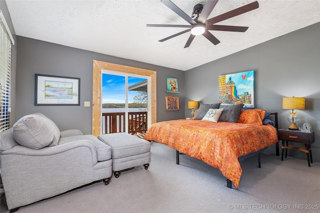 449774 E 356th Rd, Afton, OK 74331 - carpeted bedroom featuring access to exterior and ceiling fan
