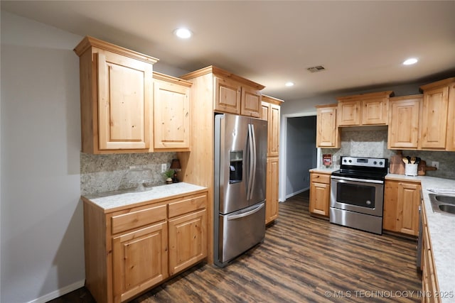 4665 Primrose, Sulphur, OK 73086 - kitchen with stainless steel appliances, light brown cabinetry, light countertops, and recessed lighting
