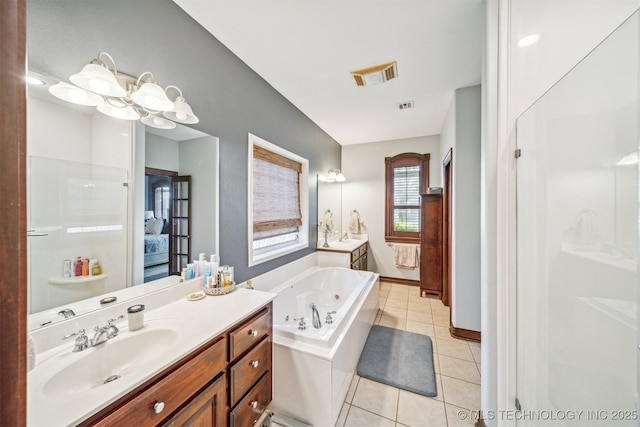 full bathroom featuring a sink, visible vents, tile patterned floors, and two vanities