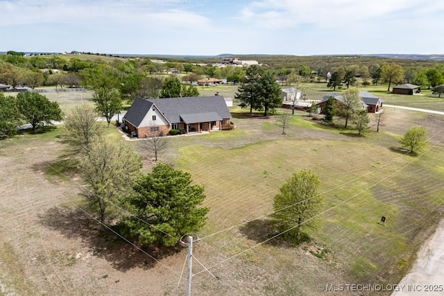 drone / aerial view with a rural view