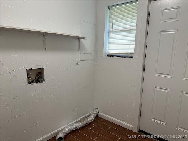 236 Bluebird Ln, Colbert, OK 74733 - laundry area featuring hookup for a washing machine, dark wood-type flooring, and hookup for an electric dryer