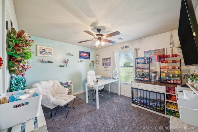 6199 E 144th St N, Collinsville, OK 74021 - home office featuring ceiling fan and carpet