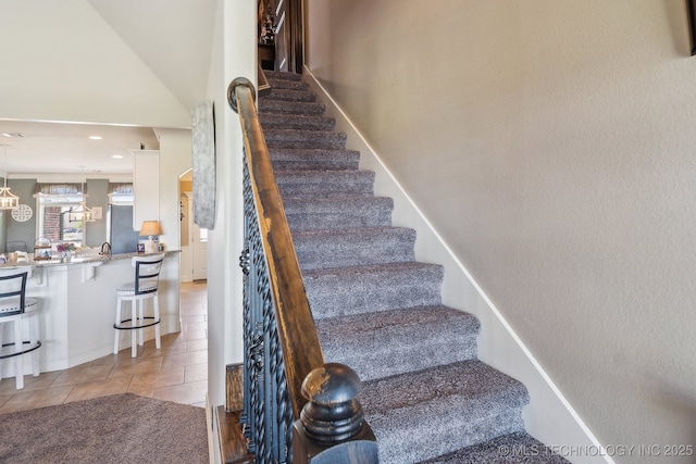 6199 E 144th St N, Collinsville, OK 74021 - stairway with tile patterned floors