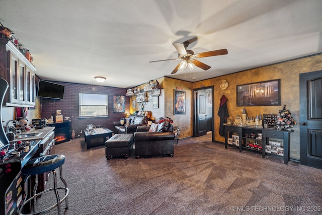 6199 E 144th St N, Collinsville, OK 74021 - living room with carpet floors and ceiling fan