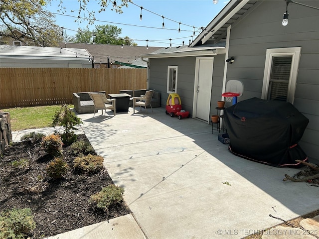 511 N Main St, Sand Springs, OK 74063 - view of patio / terrace with fence, a fire pit, and area for grilling