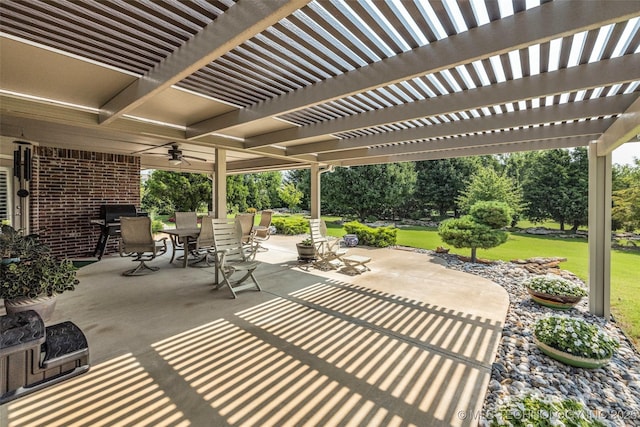 11439 N 162nd E Ave, Owasso, OK 74055 - view of patio / terrace featuring outdoor dining space, ceiling fan, and a pergola