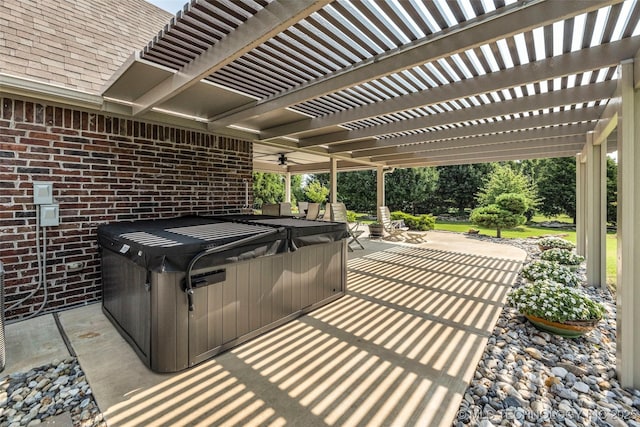 11439 N 162nd E Ave, Owasso, OK 74055 - view of patio / terrace featuring a hot tub, a pergola, and ceiling fan
