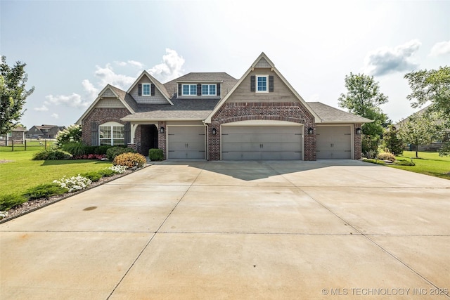 11439 N 162nd E Ave, Owasso, OK 74055 - craftsman-style house featuring brick siding, a front yard, driveway, an attached garage, and roof with shingles