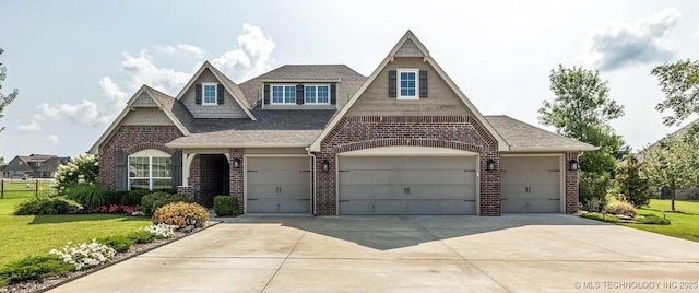 11439 N 162nd E Ave, Owasso, OK 74055 - view of front of home featuring brick siding, driveway, a shingled roof, and a front yard