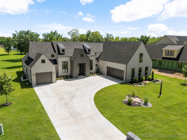 17822 E Patriot Dr, Owasso, OK 74055 - modern farmhouse style home with driveway, roof with shingles, an attached garage, and stucco siding