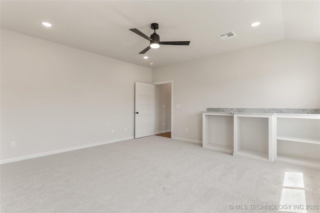 17822 E Patriot Dr, Owasso, OK 74055 - spare room featuring carpet flooring, ceiling fan, recessed lighting, and lofted ceiling