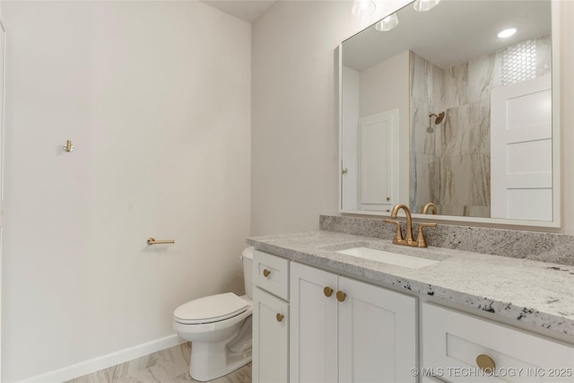 17822 E Patriot Dr, Owasso, OK 74055 - full bathroom featuring vanity, tiled shower, and marble finish floors