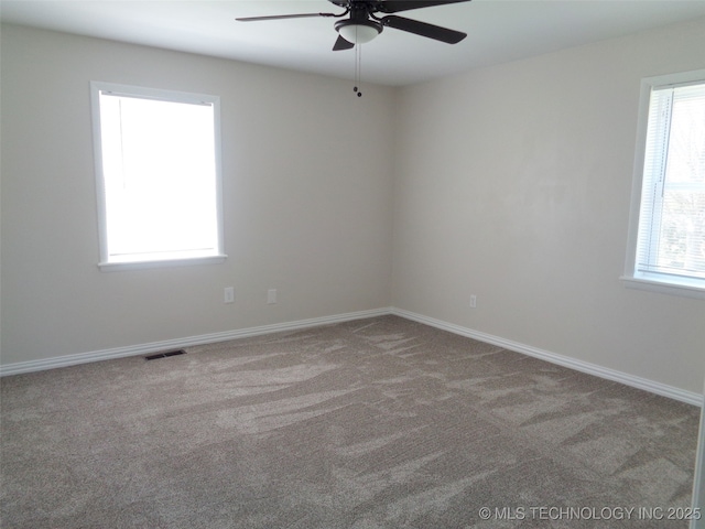 16893 E 116th St N, Owasso, OK 74055 - carpeted empty room with visible vents, baseboards, and a ceiling fan