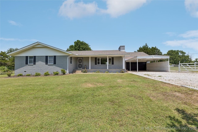 16893 E 116th St N, Owasso, OK 74055 - single story home featuring an attached carport, a chimney, gravel driveway, and brick siding