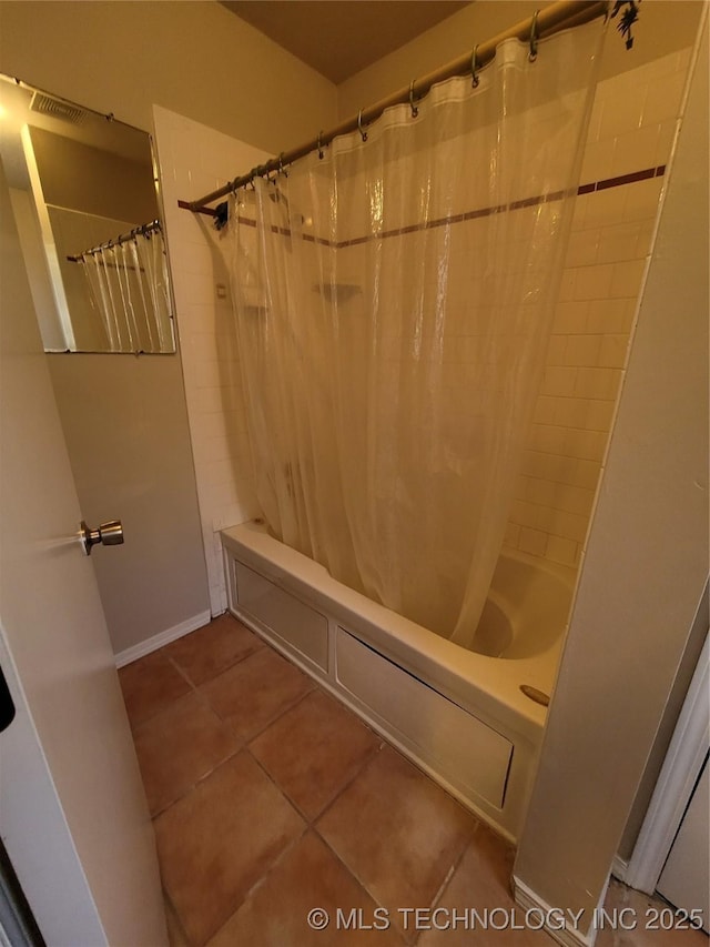 351 Hamilton Rd, Eufaula, OK 74432 - bathroom with tile patterned flooring and shower / bathtub combination with curtain