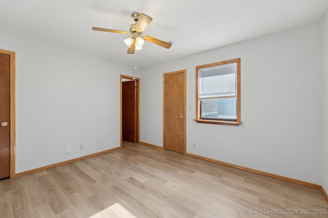 13973 S Hickory St, Glenpool, OK 74033 - unfurnished room featuring baseboards, light wood-style floors, and ceiling fan