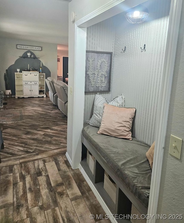 mudroom with wood finished floors