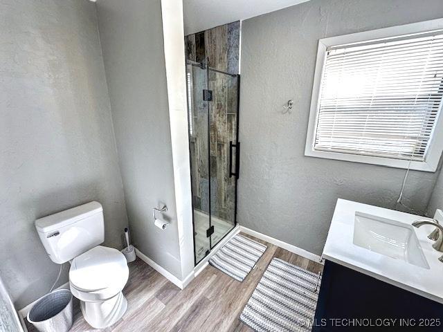 19690 W 892nd Rd, Park Hill, OK 74451 - full bathroom with vanity, wood finished floors, and a stall shower