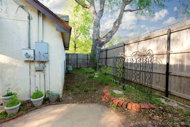 view of yard featuring a fenced backyard and a patio area