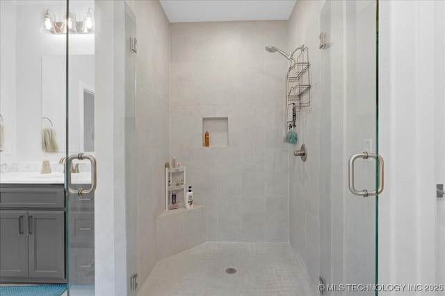 12754 S Irvington Ave, Tulsa, OK 74137 - bathroom featuring vanity and a stall shower