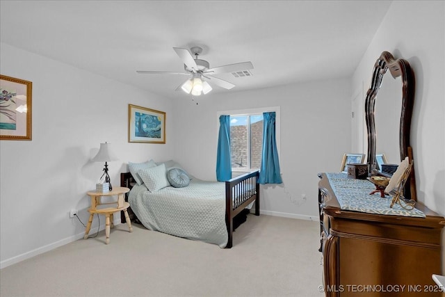 12754 S Irvington Ave, Tulsa, OK 74137 - bedroom featuring light colored carpet, baseboards, a ceiling fan, and visible vents