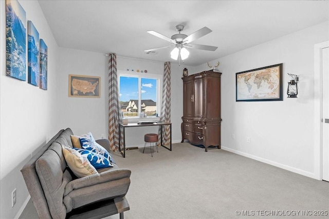 12754 S Irvington Ave, Tulsa, OK 74137 - living area with baseboards, light colored carpet, and ceiling fan
