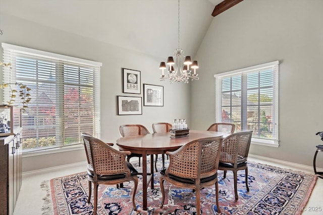 10135 S 78th E Ave, Tulsa, OK 74133 - dining area with vaulted ceiling, a wealth of natural light, baseboards, and an inviting chandelier
