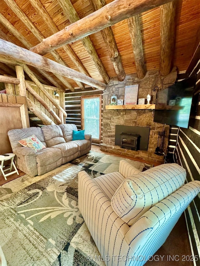 139 N Bk 1800 Rd, Stigler, OK 74462 - living room with wood ceiling with exposed beams