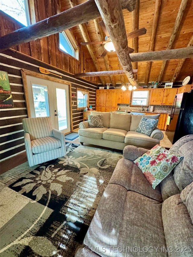 139 N Bk 1800 Rd, Stigler, OK 74462 - living room featuring wood ceiling and wooden walls
