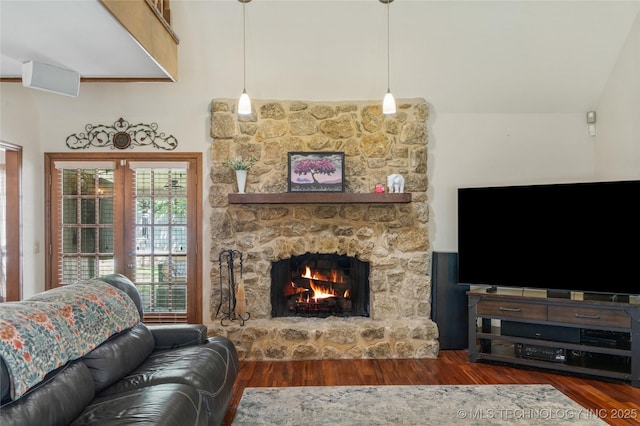 10421 S Richmond Pl, Tulsa, OK 74137 - living area with a stone fireplace and wood finished floors