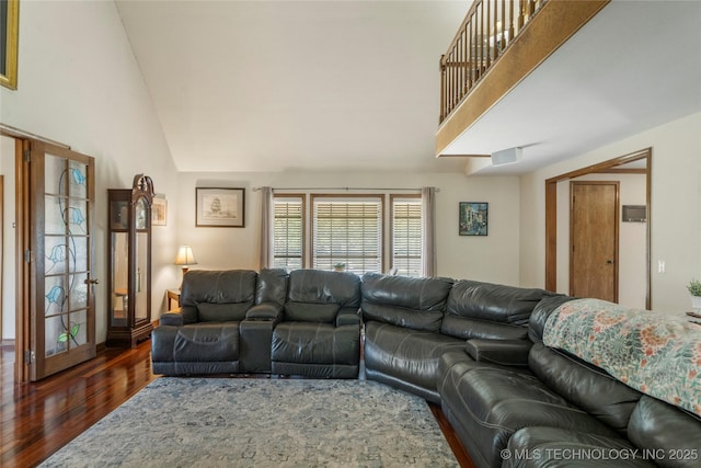 10421 S Richmond Pl, Tulsa, OK 74137 - living room featuring wood finished floors and high vaulted ceiling