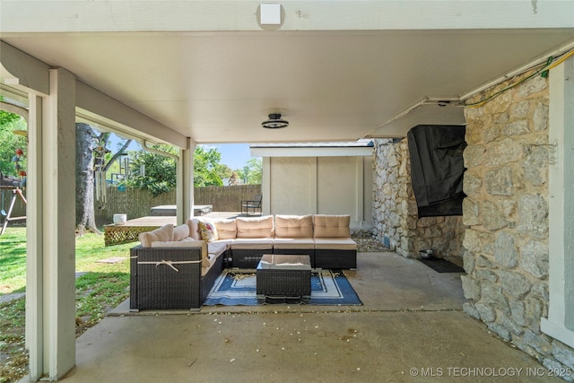 10421 S Richmond Pl, Tulsa, OK 74137 - view of patio / terrace featuring outdoor lounge area and fence