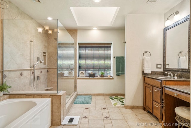 10421 S Richmond Pl, Tulsa, OK 74137 - full bath featuring a shower stall, tile patterned flooring, vanity, a bath, and baseboards
