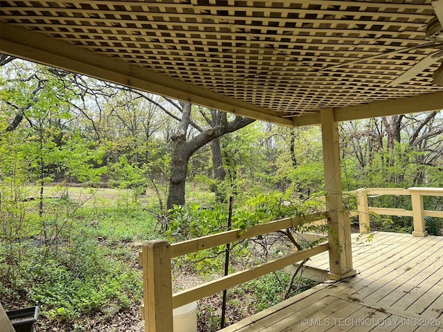 1380 N Lakeview Ave, Mannford, OK 74044 - wooden terrace featuring a forest view