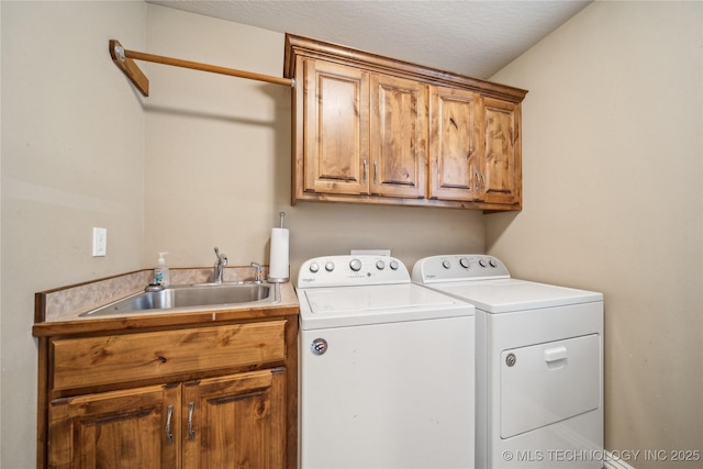 54555 E 340th Rd, Jay, OK 74346 - washroom with washing machine and dryer, a sink, and cabinet space