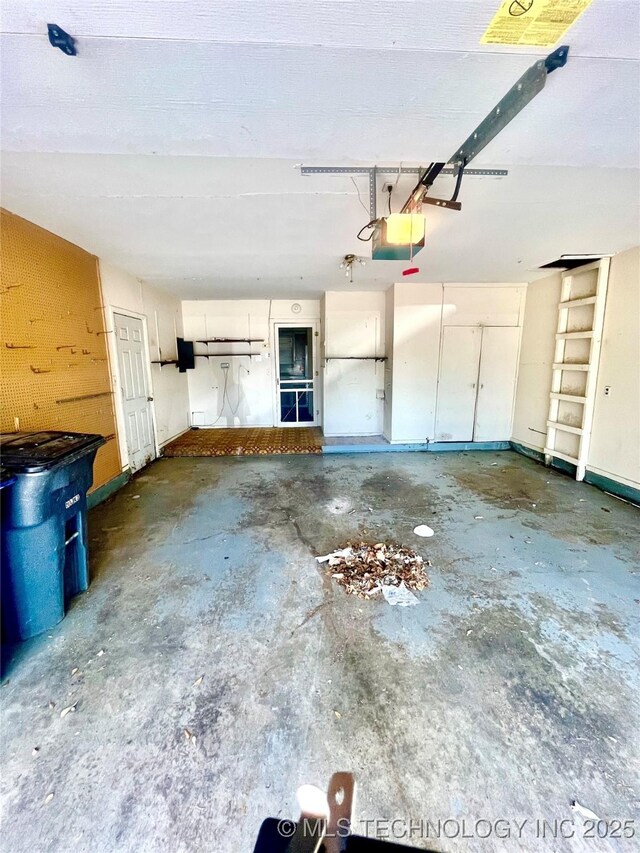garage with a garage door opener