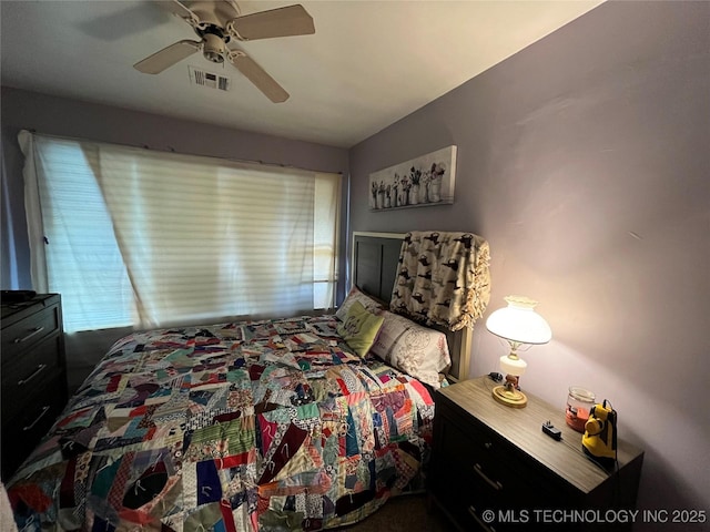 bedroom featuring ceiling fan and visible vents