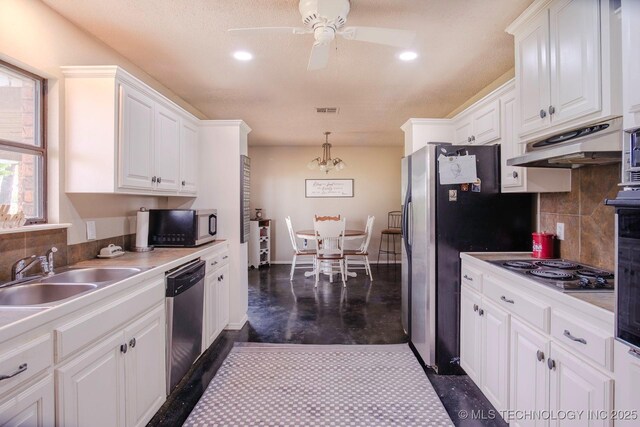 3745 E 420th Rd, Adair, OK 74330 - kitchen featuring white cabinets, stainless steel appliances, under cabinet range hood, and a sink