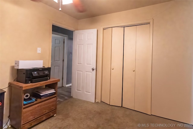bedroom featuring carpet and a closet